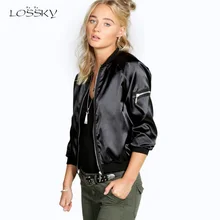 Lossky, женская короткая бейсбольная куртка с длинным рукавом, на молнии, для девушек, весна-осень, черное маленькое пальто, свободная одежда, верхняя одежда, уличная одежда