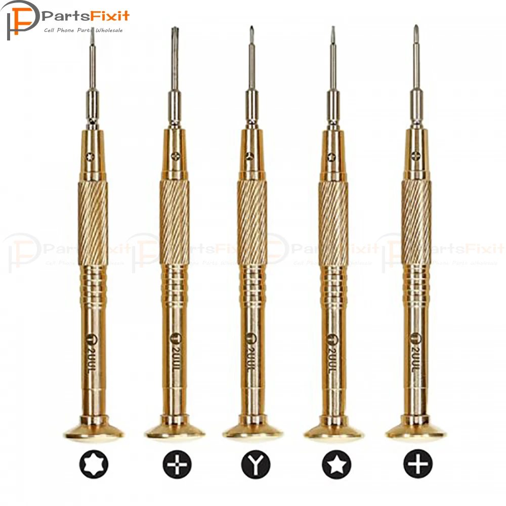 2UUL латунная ручка Тяжелая отвертка для ремонта телефона - Цвет: Full Set 5pcs