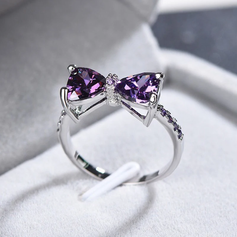 Exquisite Women Rings Bowknot Joint Silver Ring Romantic Female Engagement Party Jewelry Love Gifts