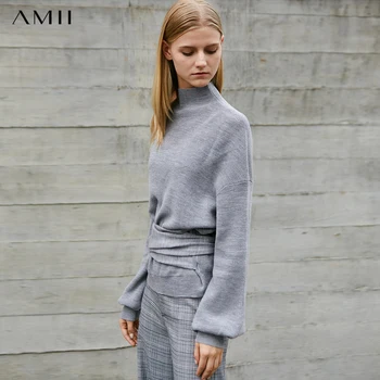 

Amii Minimalist Wool Sweater Winter Women Solid Loose Ribbon Female Pullover Tops 11747235
