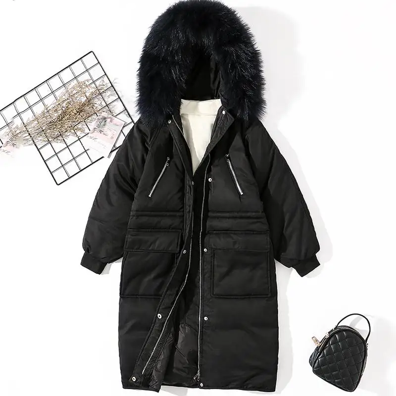 Fitaylor, зимняя женская большая парка из натурального меха енота с воротником из белого утиного пуха, пуховая куртка с капюшоном, пальто, тонкое зимнее пальто с поясом - Цвет: Black