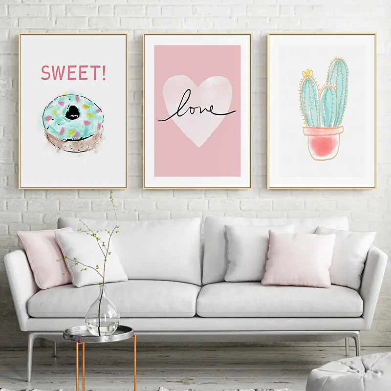 Modern Style Dessert Donuts Cactus Pink Quote Canvas Painting Cartoon Posters And Prints Wall Pictures For Living Room Decor | Дом и сад