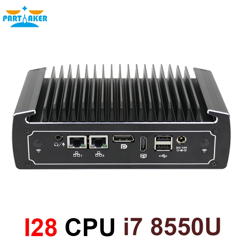 Partaker Fanless Mini Computer 8th Generation Intel Core i7 8550U I211 quad core dual lan 4K HTPC gaming pc desktop computers xcy dual lan mini pc j2900 fanless mini computer quad core micro barebone system