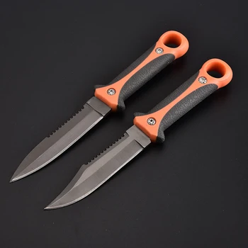 

New Sharp fixed Blade Hunting Knife Gray Titanium Camping Survival Tactical Knife Diving Paratroopers Half with ABS Case Sheath