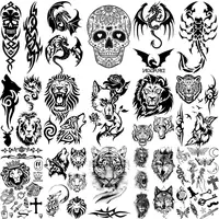 Wolf Flower Temporary Tattoos For Women Adult Men Kids Lion Tiger Dragon Scorpion Thorns Skull Fake Tattoo Neck Hand Small Tatoo