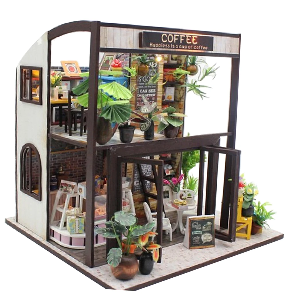 1/24 DIY Making Wooden Miniature Kit Doll House Kids Birthday Gift Coffee Shop House Model Handcrafts Miniature Project