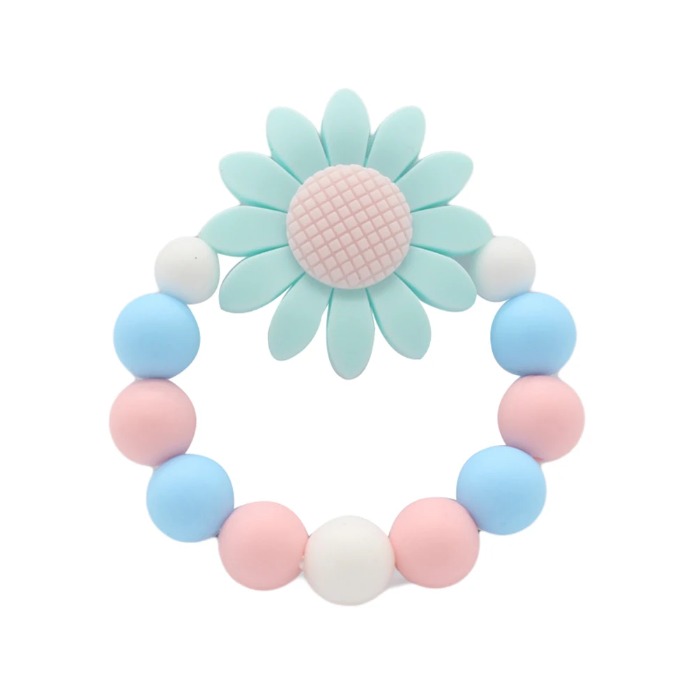Colorful Beads Sunflower Bracelet Soft Silicone Baby Teether Chew Teething Toy Natured stop Sucking Thumb Toy New - Цвет: Синий