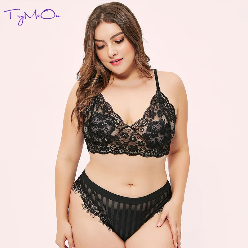 TryMeOn бинты Спагетти дамы камзол черный плюс размер кружева Bralette сексуальный