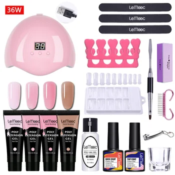 

LEMOOC Poly UV Gel Set Quick Building Gel Nail Extending Manicuring Set Base Top Coat Acrylic Nail Art Extension Tool Set