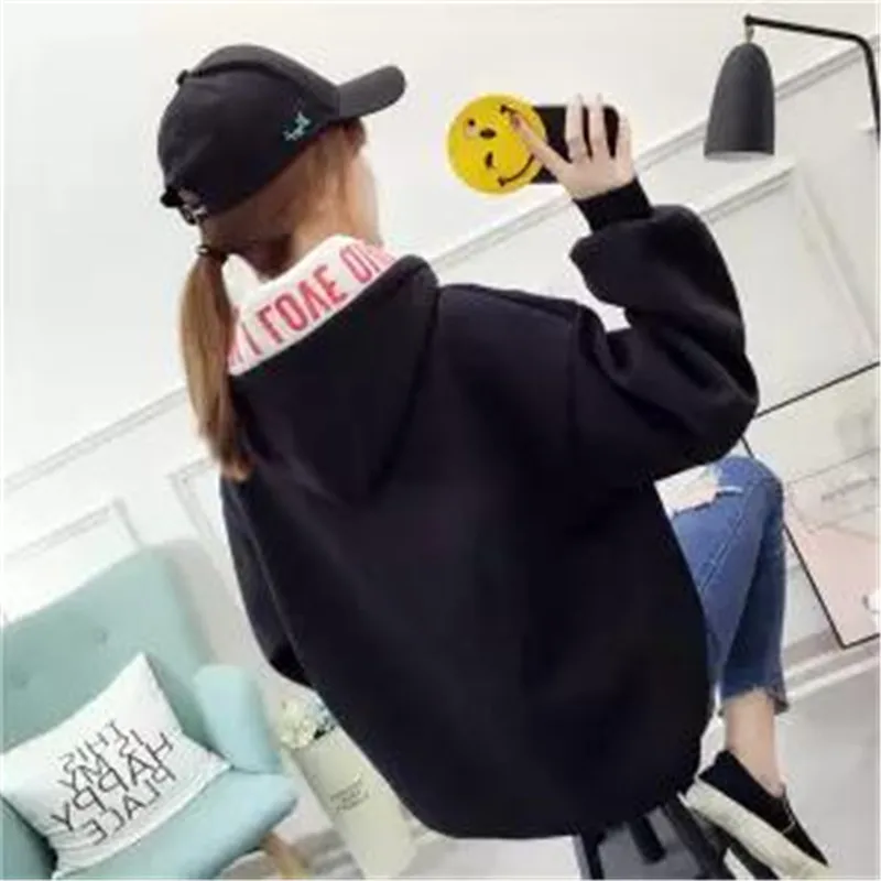 2 Осенние худи и толстовки для женщин Корейский Ulzzang Harajuku свободный карман длинный рукав свитшот с принтом в виде надписи Толстовка уличная - Цвет: 2