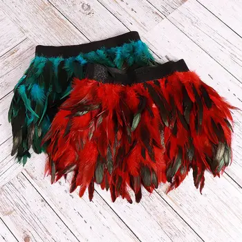 

Multicolor Feather Harness Mid Waist Elastic Mini A-line Skirt Sexy Cage Lingerie Harajuku Goth Fetish Exotic Dance Rave Wear