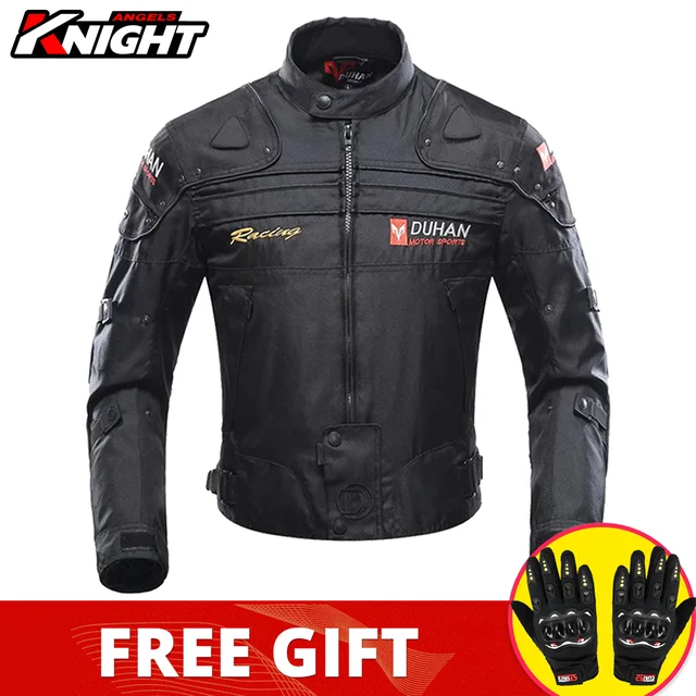 DUHAN Motorcycle Jacket Pants Suit Waterproof Racing Jacket Protective Motocross Lining Four Seasons Motorcycle Jacket Men S-3XL D-020 Black Jacket