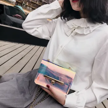 

TranspartentWomen Chain Shoulder Bag Clear Messenger Cross Jelly Handbags Handbag Totes Female Crossbody Leather phone Bag