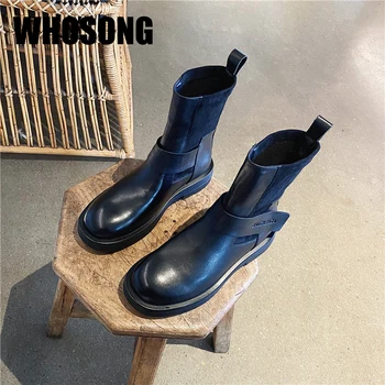 

Autumn Women Boots Ladies Black Ankle Shoes Woman Chelsea Boots Female Black Brand Boots Girls Genuine Leather Platform Boot New