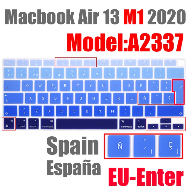 Spanish Laptop color silicone Keyboard Cover For Macbook Air 13 A2337 Protective film keyboard case For Apple Air13 M1 2020 New EU-A2337 ES blue A