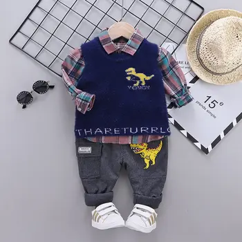 

Fashion Baby Boy Spring Autumn Clothes Children Shirts Cartoon dinosaur Vest Pants 3Pcs/sets Outfit Kid Cotton Toddler Tracksuit
