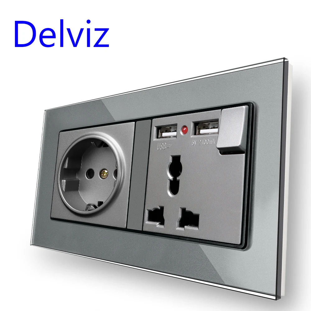 Настенная розетка Delviz с USB 5 В 2 А USB-интерфейс для зарядки штекер ЕС + универсальный