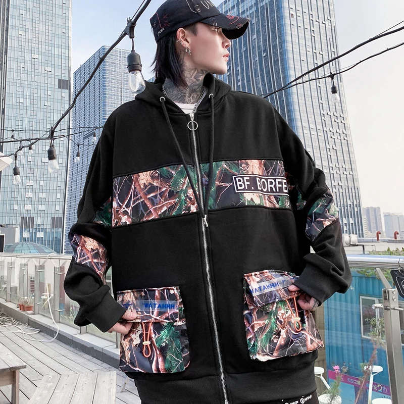 High Street Jungle камуфляжная куртка с принтом Мужская зимняя флисовая с рукавом «летучая мышь» большие длинные пальто Harajuku Veste Homme куртка-бомбер
