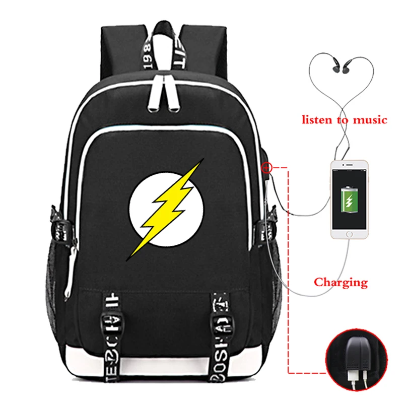 Супер герой Mochila flash Рюкзак usb зарядка обратно в школьные сумки для девочек-подростков Мужская Дорожная сумка для ноутбука - Цвет: 1