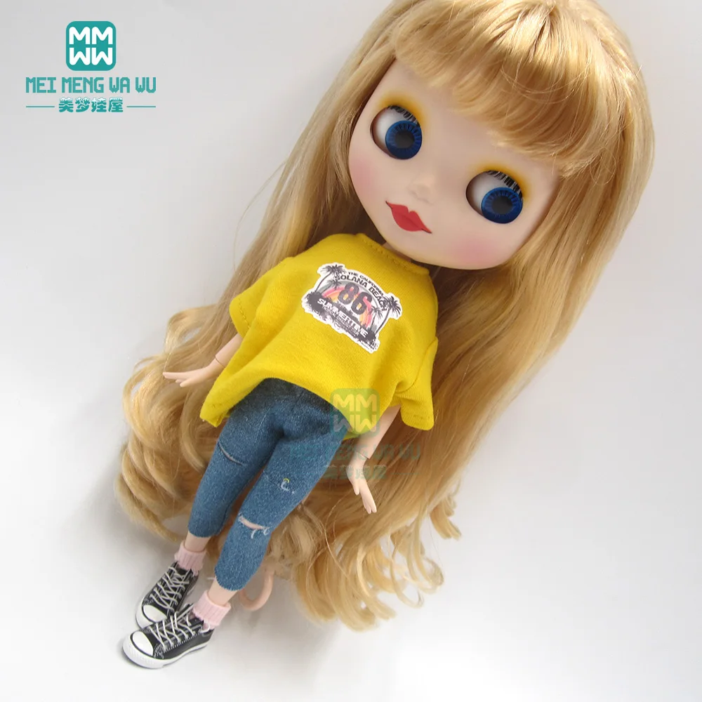 

1PCS Blyth Doll Clothes fashion loose t-shirt, jeans for Blyth , Azone, obitsu, FR 1/6 doll