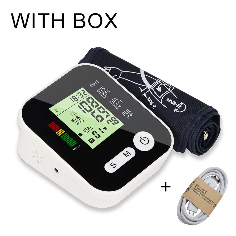 with box USB Электрический тонометр для измерения артериального давления, медицинское оборудование, аппарат для измерения давления, измеритель пульса - Цвет: with box USB