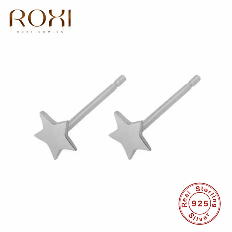 Модные ювелирные изделия ROXI, серьги из стерлингового серебра 925 пробы для женщин, минималистичные очаровательные маленькие серьги-гвоздики, полированная поверхность, серьги со звездами