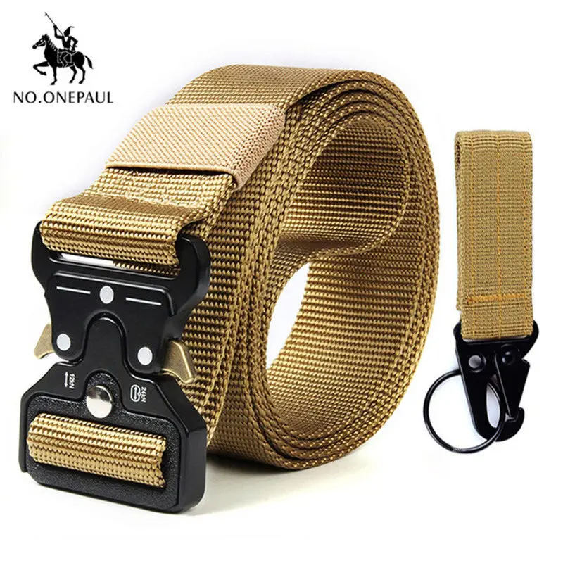 kkkk Package 1 Khaki NO. ONEPAUL мужской повседневный модный тактический ремень из сплава с автоматической пряжкой Молодежный студенческий ремень для занятий спортом на открытом воздухе - Цвет: kkkk Package 1 Khaki