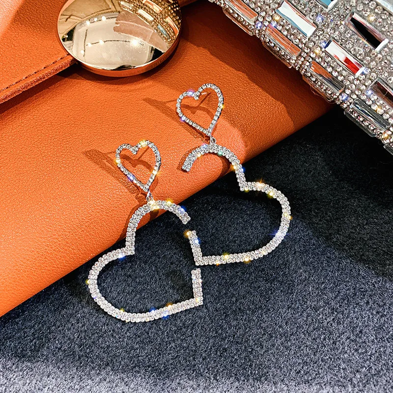 FYUAN Сердце Полный Стразы Висячие серьги для женщин Bijoux Модный Блестящий Кристалл Висячие Серьги Ювелирные изделия Подарки