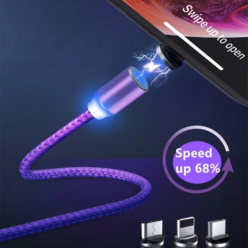 Магнитный кабель для iPhone samsung Typec Micro usb кабель для зарядки Магнитный кабель для передачи данных с вращением на 360 ° кабель для зарядки USB 1 М2М телефонный кабель