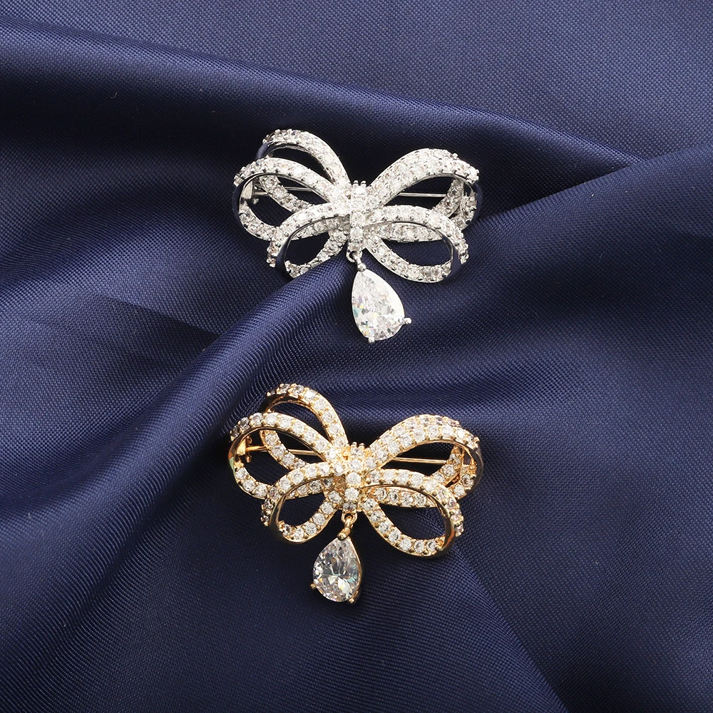 Bowknot High Quality Butterfly Brooch for Women Lovely Gift for Girl Party Small Fashion Shiny Zircon Brooch Popular Team Gift