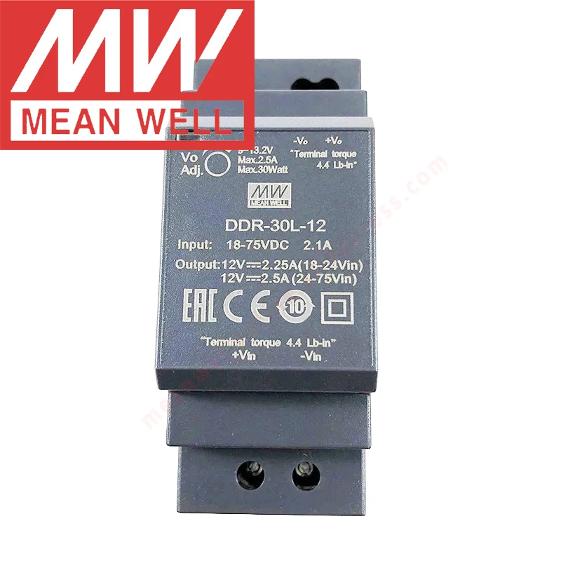 

Original Mean Well DDR-30L-12 Din Rail Type DC-DC Converter meanwell 12V/2.5A/30W DC to DC Power Supply 18-75Vdc input