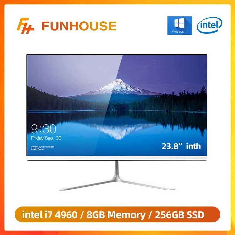 Ofertas Especiales Funhouse-ordenador de escritorio de oficina de 23,8 pulgadas, computador todo en uno de 1080P, Intel Core I7 4960, 8G RAM, 256G SSD ROM, Intel HD Graphics, PC de oficina kjQlMbkWMXz