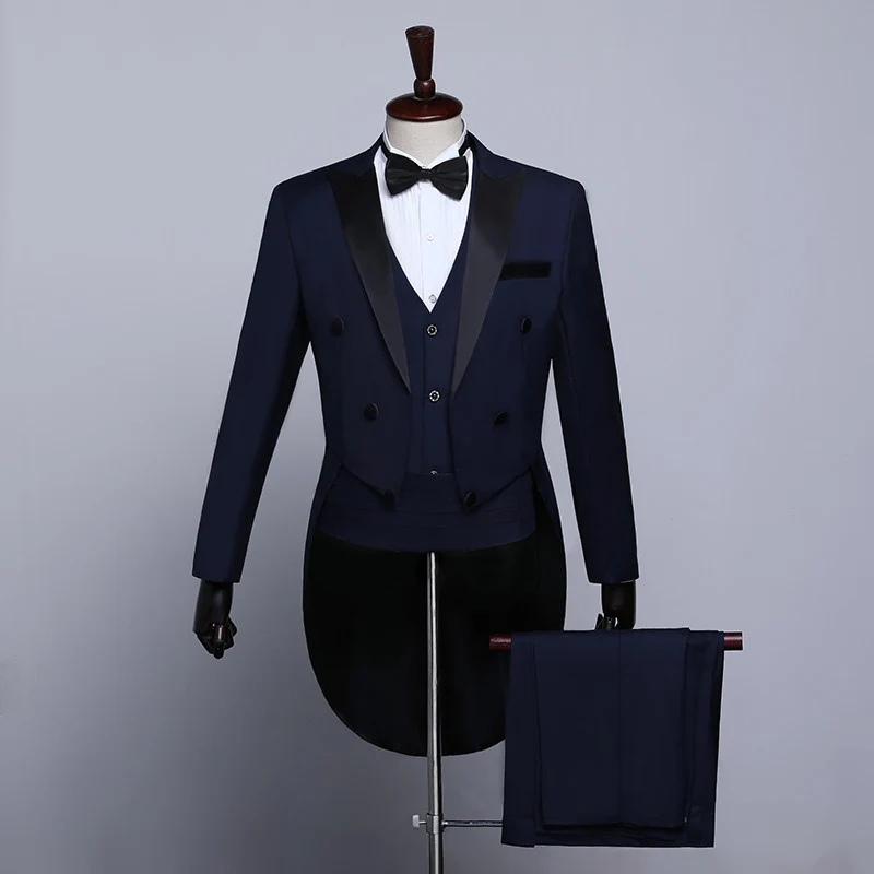 Men's Tuxedo Ballroom Dance Stage Performance Suit Magician Jacket Chorus Conductor Host Costume Men Nightclub Full Dress DL5279
