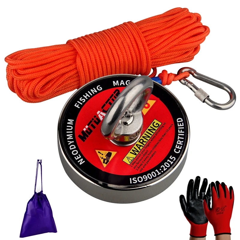 700lb Label Design Strong Magnet Fishing Deep Sea Salvage Permanent Neodymium N52 with 20m Rope Glovses Bag | Обустройство дома