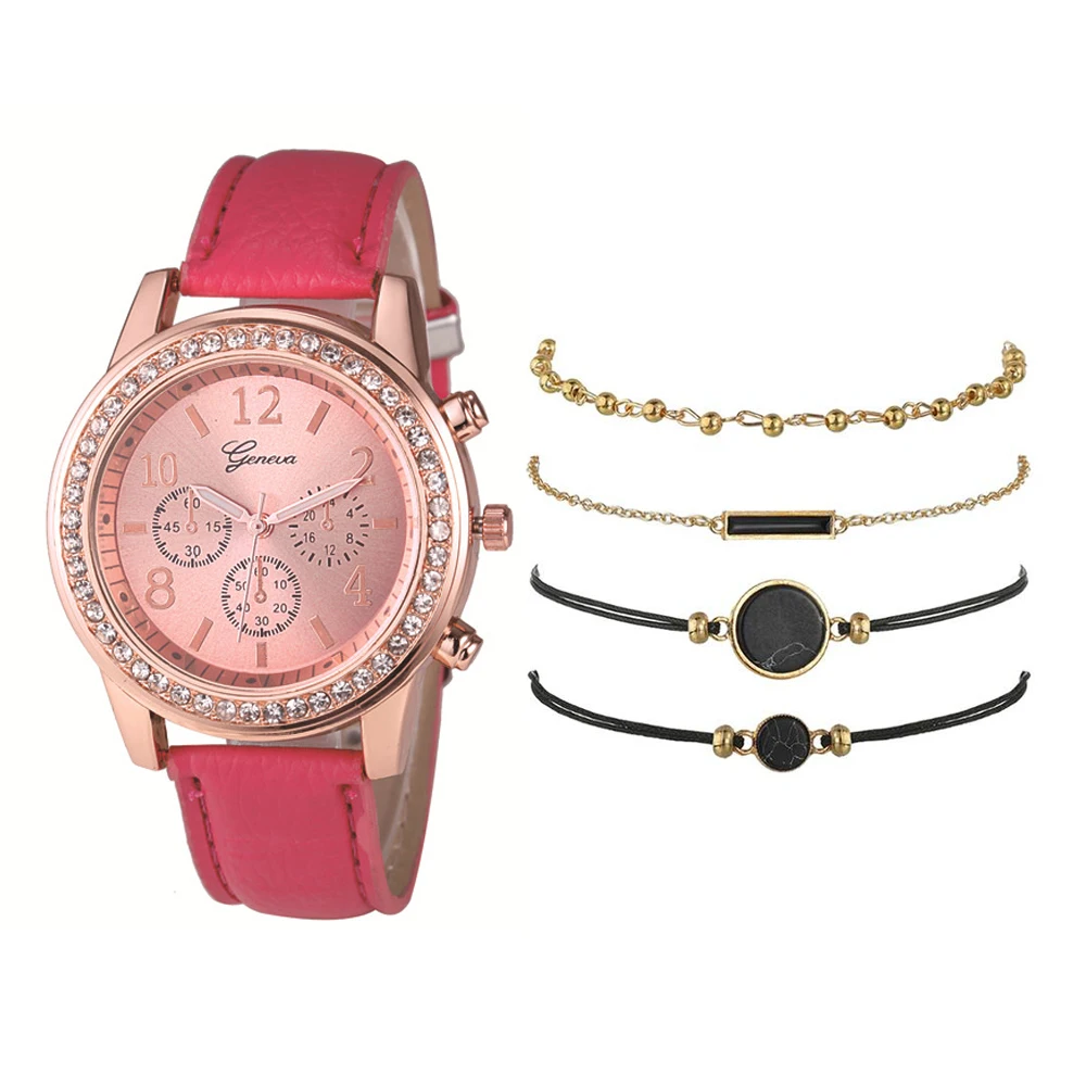 Женские часы-браслет с бриллиантами, 5 шт., женские кварцевые часы Relogio, подарок, роскошные Брендовые женские наручные часы