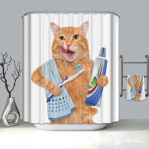 Cat Pattern Shower Curtain 100% Polyester Shower Curtain Waterproof and Mildew-proof Shower Partition Curtain with Hook