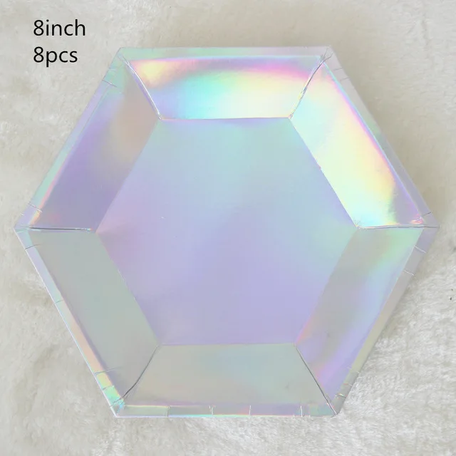 8Pcs Rainbow Sparkle Shell Paper Plates Party Dish Tableware 9 Mermaid Theme Festival For Birthday party Supplies Colorful silver (3)