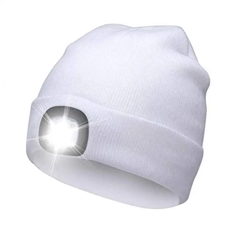 Unisex 4 LED Light Hat Button Battery Type Hands Free Flashlight Cap LED Beanies Knit Hat Keep Warm For Climbing Fishing Outdoor skullies men Skullies & Beanies