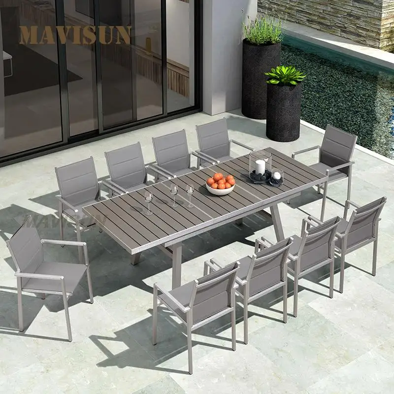Outdoor Leisure Table And Chairs Italian Style Garden Folding Telescopic Villa Plastic Wood Dining Furniture Set High Quality