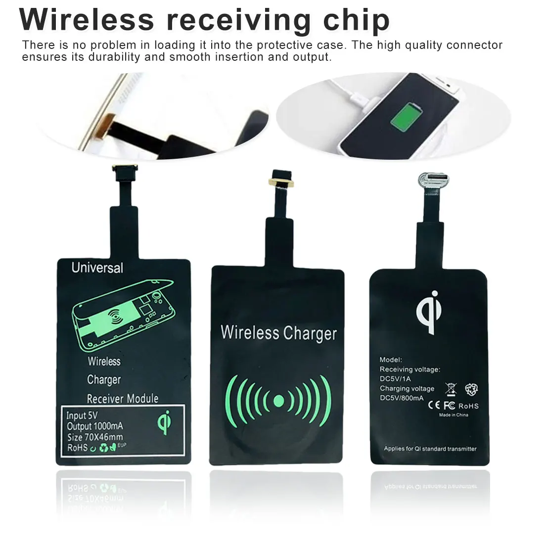 

Wireless Charging Receiver Fashion Universal Black QI for Android Micro USB Type-c Phone charger