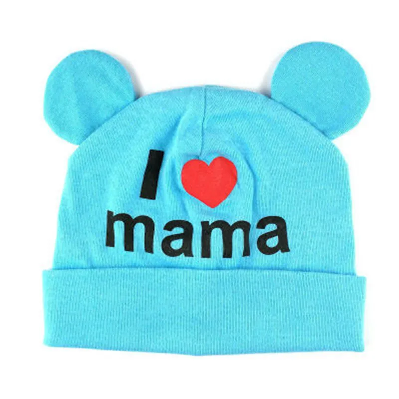 Хлопковая детская шапка для новорожденных с принтом «I Love Mama», детские шапки s для маленьких девочек, милые вязаные шапочки, Детские аксессуары унисекс