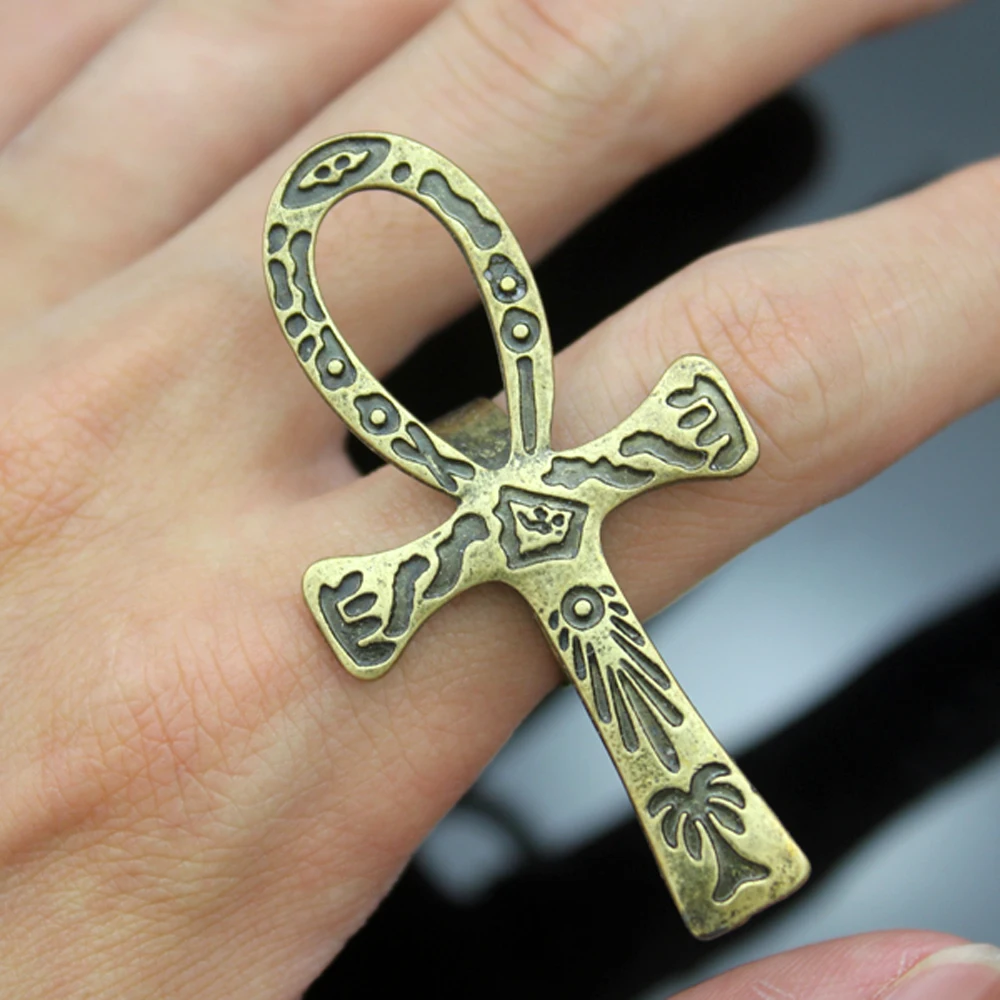 

Vintage Bronze Silver Tribal Egypt Egyptian Life Carved Ankh Cross Band Finger Ring Jewelry New wholesale lots bulk party punk