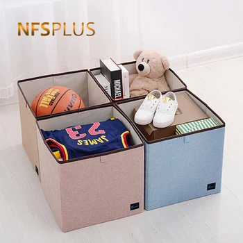 

Foldable Fabric Storage Box For Clothes Toys 33x33x33cm Cotton Linen Black Blue Pink Coffee Underbed Storage Collection