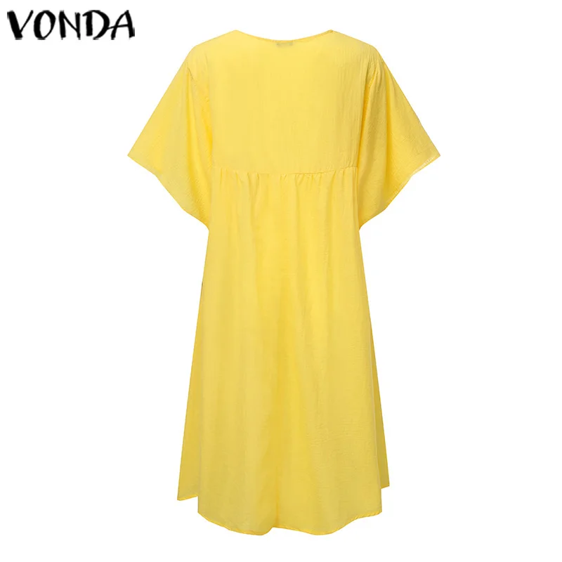 VONDA/летнее платье с коротким рукавом, повседневное хлопковое гофрированное вечернее платье с глубоким v-образным вырезом, богемное платье размера плюс, платье Fermme 5XL