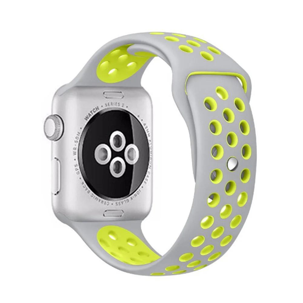 High quality 42mm 38mm 40mm 44mm strap for iphone watch band sports link Bracelet for Apple Watch band Silicone series 5 4 3 2 1 - Цвет ремешка: Grey with yellow