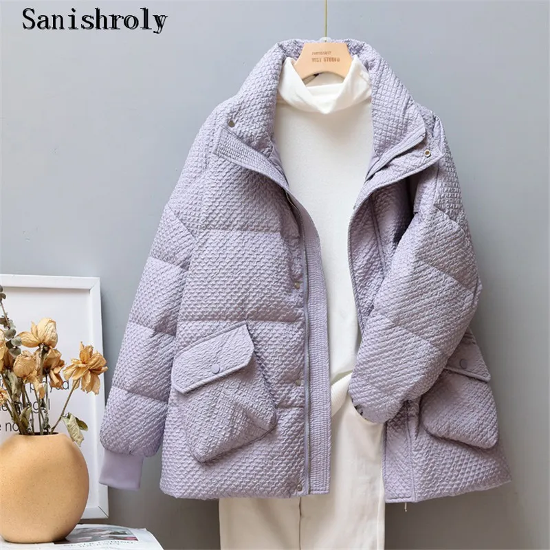 

2021 New Autumn Winter Women White Duck Down Coats Female Warm Casual Loose Oversize Down Jacket Big Size Short Parkas