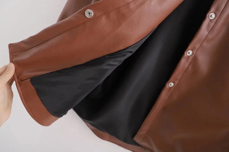 Винтажная элегантная женская коричневая Высококачественная куртка из искусственной кожи с поясом, модная мотоциклетная Женская однобортная куртка с карманами