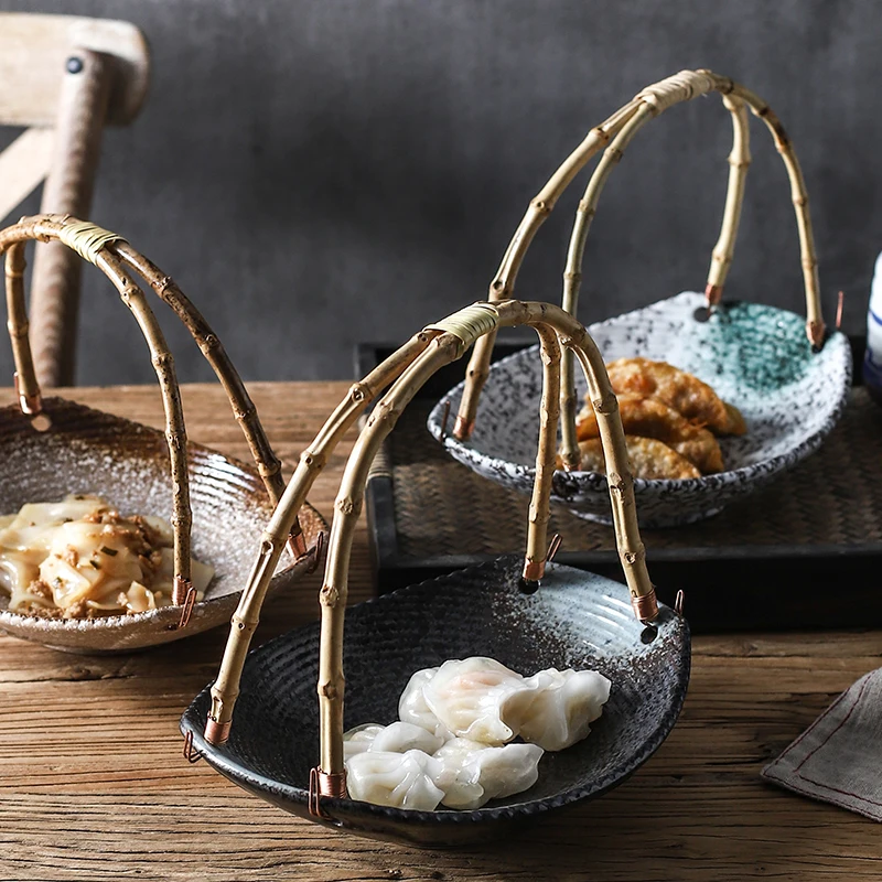 Originality Japanese Ceramics Plate Characteristic Restaurant Sushi Shop Hotel Tableware Pendulum Bamboo Handle Fruits Basket | Дом и сад