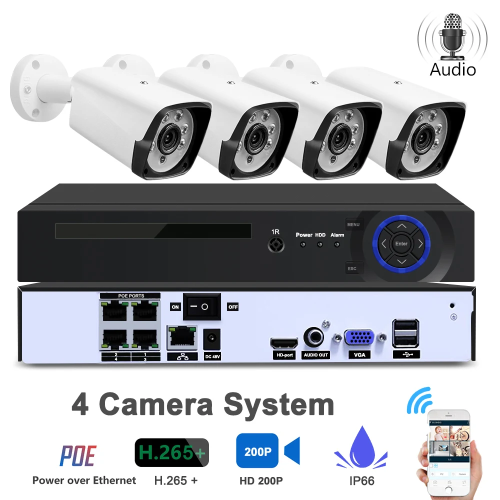 

2MP POE Video IR Security Surveillance System Home With 4CH Waterproof Camera Home Film EU Plug/US Plug/UK Plug/AU Plug