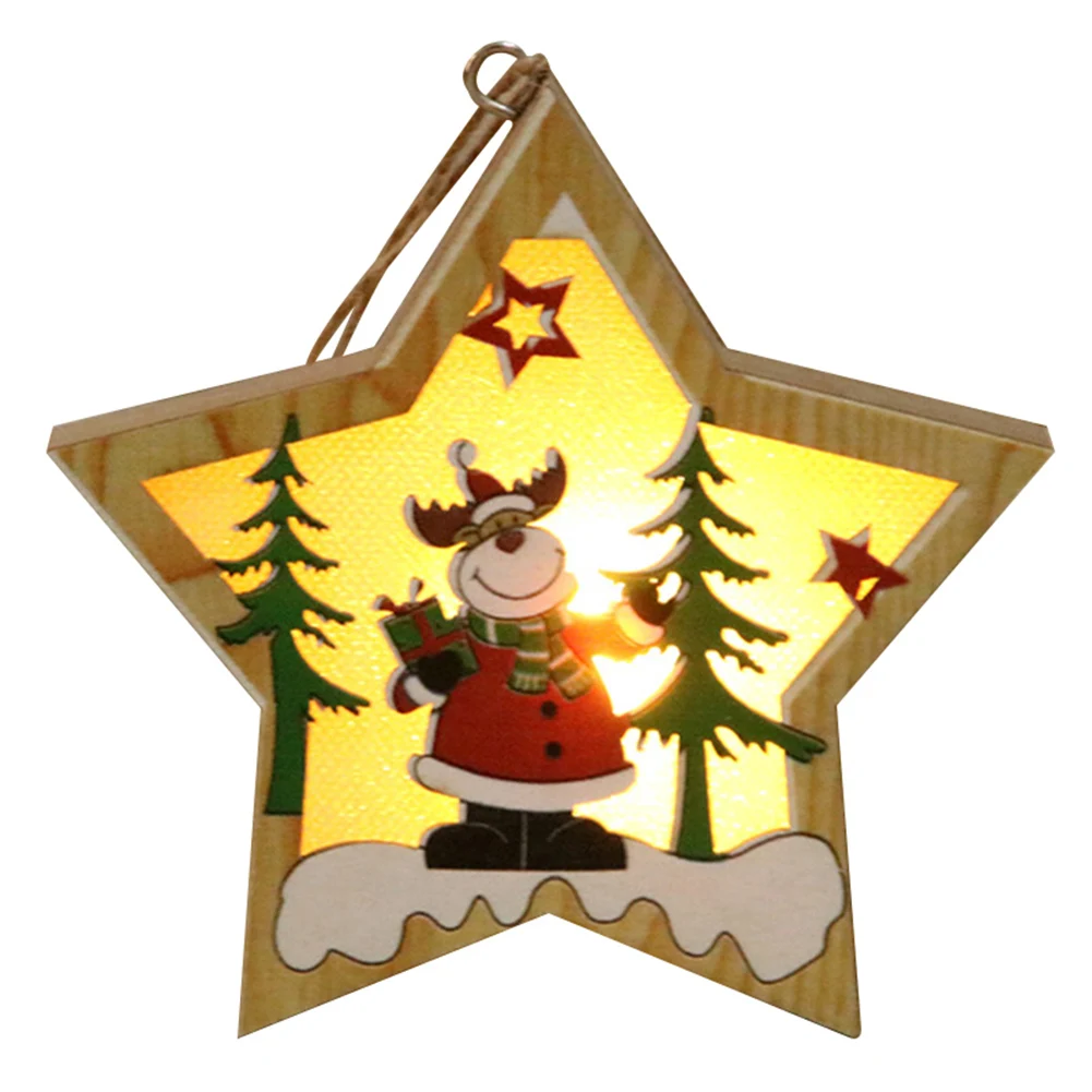 Высокое качество Рождественский Деревянный светильник звезда Санта Клаус Снеговик Олень светящийся Декор Висячие X'mas дерево аксессуары - Цвет: C